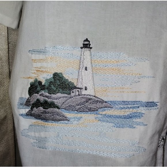 Beach Theme Button Up Shirt White Short Sleeve Size 2X - Picture 2 of 5